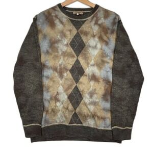 Mens Sweater Brown Argyle Wool Blend Grunge Academia Grandpa Indie Sleeze Vtg L